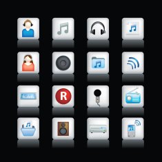 detailed music icons on black
