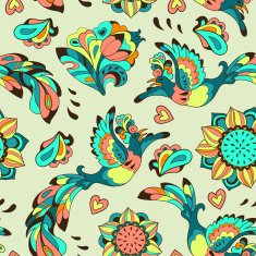 Colorful pattern with bird Phoenix and sunflower N4