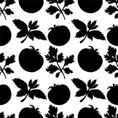 Seamless pattern with silhouettes tomato and leafs N5