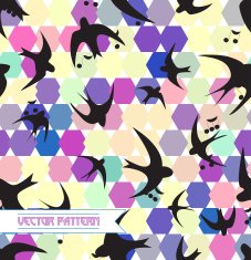 Seamless texture with swallow musical notes and hexagon