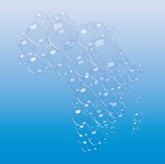 abstract map of Africa made bubbles on blue background