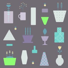 Abstract seamless pattern with flower pots in vector N5