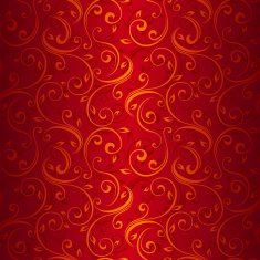 Seamless gold floral pattern on red Vector illustration