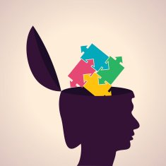 Thinking concept-Human head with colorful puzzle pieces