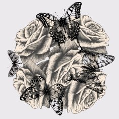 Floral background with roses and black butterflies Vector illustration