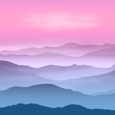 Background with mountains in the fog Sunset time