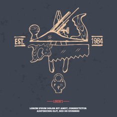 Vintage carpentry tools label and design elements vector N2
