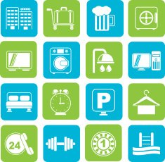 Silhouette Hotel and motel icons N5