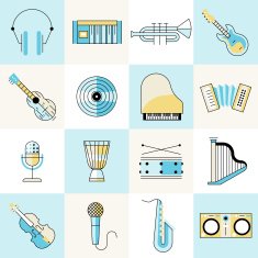 Musical instruments flat line set