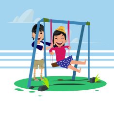 couple of teenager playing a swing - vector illustration N2