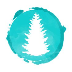 Watercolor circle paint stain and Christmas tree
