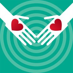 Silhouette helping hands with hearts