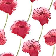Red poppy flower Vector watercolor seamless floral pattern background N2