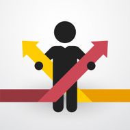 simple black silhouette of a man with two color arrows