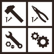 Pliers hammer wrench and gears icons