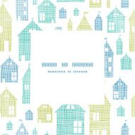 Houses blue green textile texture frame center pattern background