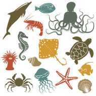 sea animals and fish icons