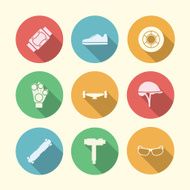 Vector flat colored icons for accessories longboarders