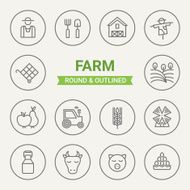 Set of round and outlined farm icons N2
