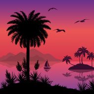 Tropical Sea Landscape with Palms and Ship N4