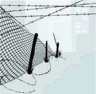 Chain Link Fence and Barbed Wire Vector Illustration