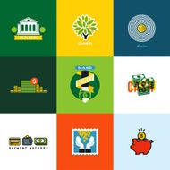 Creative icons of wallet banking cash growth piggy bank coins