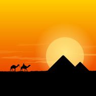 Camel Caravan and Pyramid