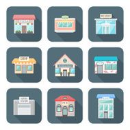 vector colored flat style various buildings icons set