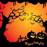 Dark abstract Halloween background with smiling pumpkins