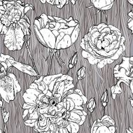 Seamless pattern with roses pen and ink N2