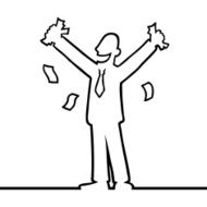 Business man cheering with money in his hands