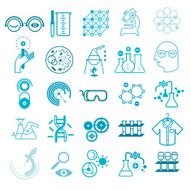 Outline icons with chemistry and science symbols