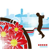 Abstract composition with disco man silhouette