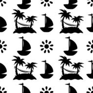 Seamless pattern with coconut palm trees yacht sun N5
