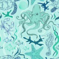 Seamless pattern of sea animals N5