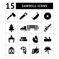 Set icons of sawmill timber lumber and woodworking N2