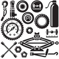 Car Tyre Repairing Set Icons