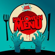 Halloween menu card design with zombie hands