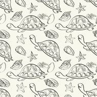 Seamless pattern marine animals contours