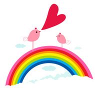 Bird singing song on the rainbow of sky