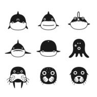 animal face black flat icon set N4