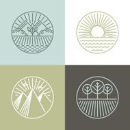 Vector line badges with landscapes
