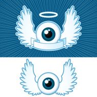 Eye with angel wings and banner - vector