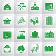Architecture And Engineering icon Set On Square Button Green N2
