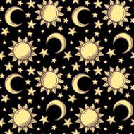 Seamless pattern with suns moons and stars Vector illustration
