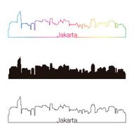 Jakarta skyline linear style with rainbow
