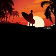 Male Surfer Walking in the Sunset
