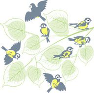 Birds on green branch