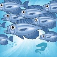 Light Bursting Behind a School of Large Fish