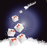 blue christmas background with gifts stars Santa and reindeer